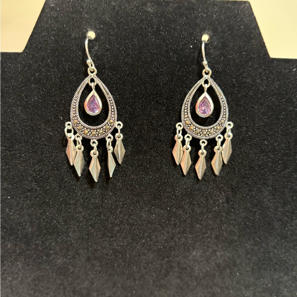 Silver and Purple Dangle Earrings